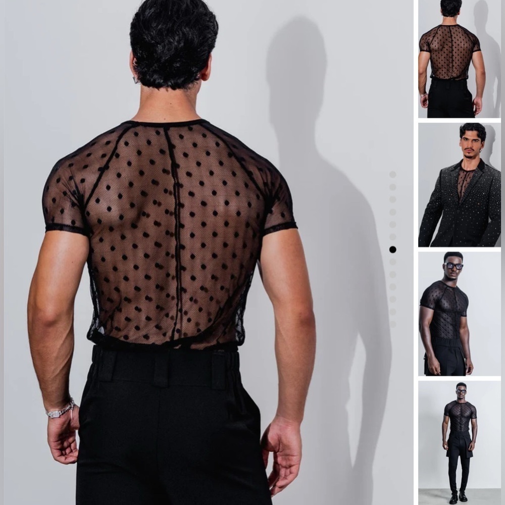 Sebastian Sheer Black Polka Dot Top. Men’s But Unisex Imo Size Medium Euc — image 2 of 8